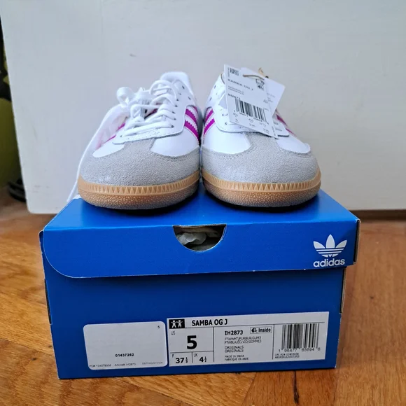 NWT Adidas Samba OG Sneakers - White and Purple, Size 5 Big Kids - Picture 8 of 8